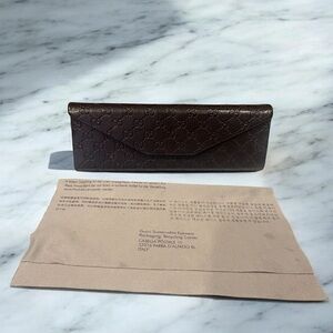 Gucci Dark Brown Embossed Eyeglasses Case with Wipe Cloth